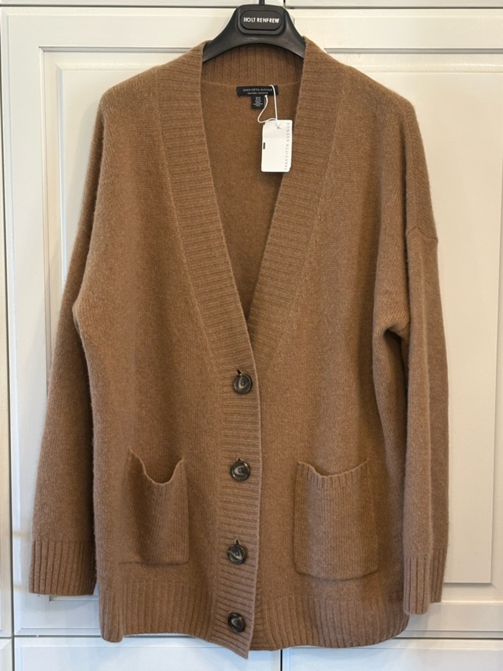 NEW Saks Fifth Avenue Brown 100% CASHMERE Cardigan Sweater size XL
